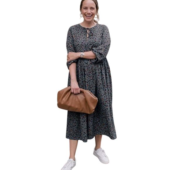 Grace Atwood x The Drop Loose Fit Gray Animal Print Mid-Calf Dress Size L, NWT - Picture 1 of 7
